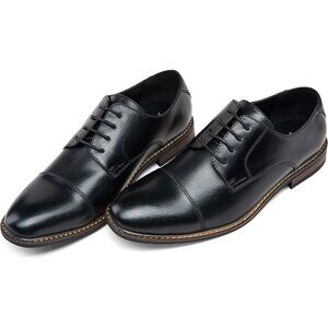 🆕Men's Black Classic Lace-up Cushioned Cap-Toe Formal  Oxford/Derby Dress Shoes